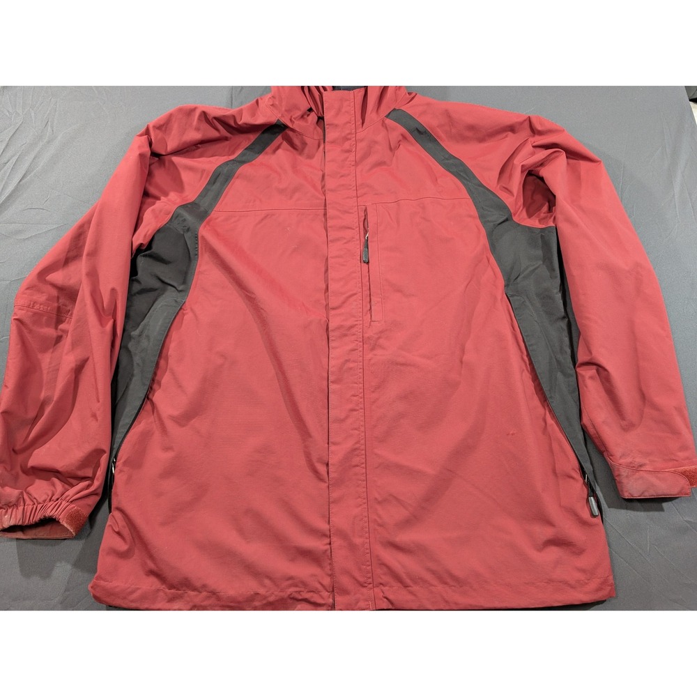 Timberland Waterproof Rain Jacket Mens XL Red Charcoal Colorblock Hooded Shell